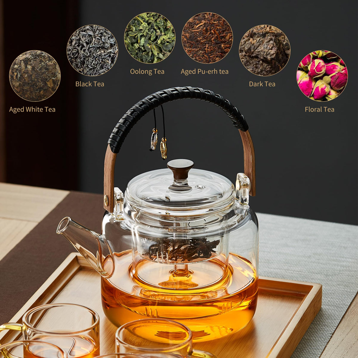 UNBREAKABLE Borosilicate Glass Teapot with Infuser & Lid, 1090ml, Stovetop