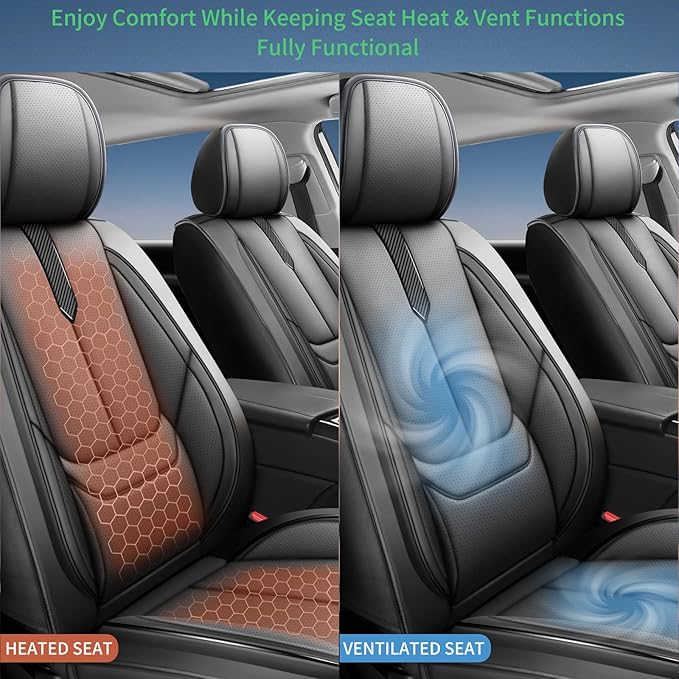 Fit CRV Car Seat Covers for Honda CR-V 2013-2024 2025 2026 -Upgraded Premium Waterproof & Breathable Leather, Airbag Compatible, All-Weather Seat Cushion Protector,2 Front/Black
