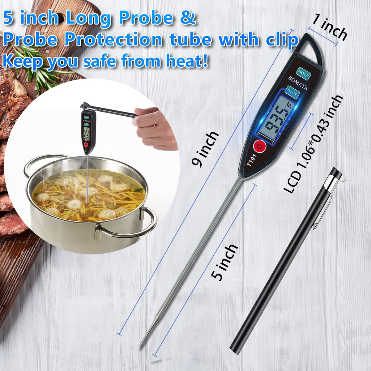 BOMATA 2 Pack Waterproof IPX7 Meat Thermometer, Food Thermometer