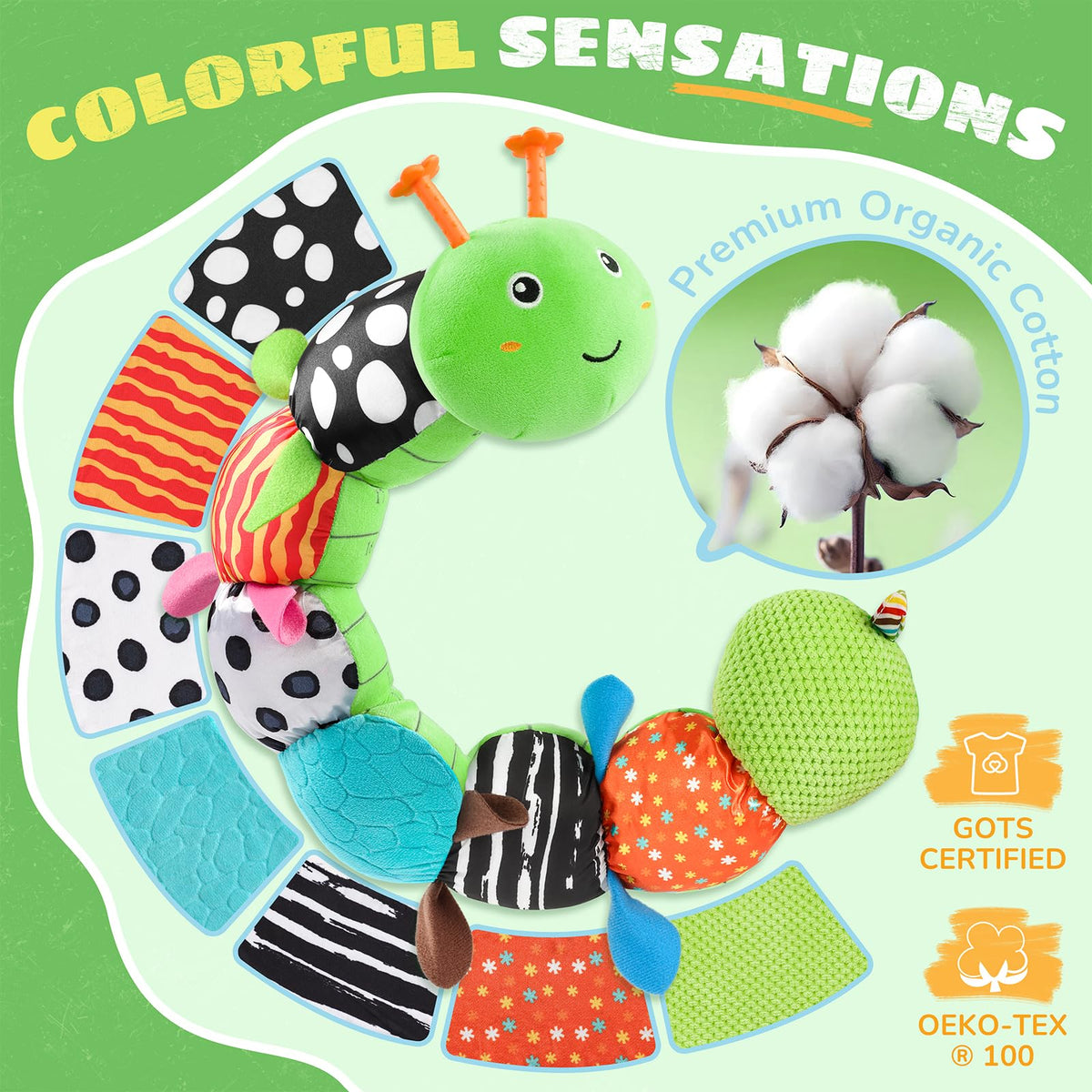 AWOTOY Baby Toys 6-12 Months Music Caterpillar Stuffed Animals Infant Toys