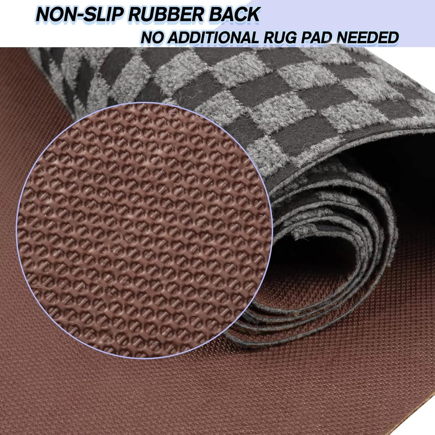 Custom Size Backed Non-Slip Area Rugs Runner, Easy Clean, Waterproof Runner Rugs for Hallway Entryway, Kitchen, Laundry, 3FT x 61FT, Gray Checkered