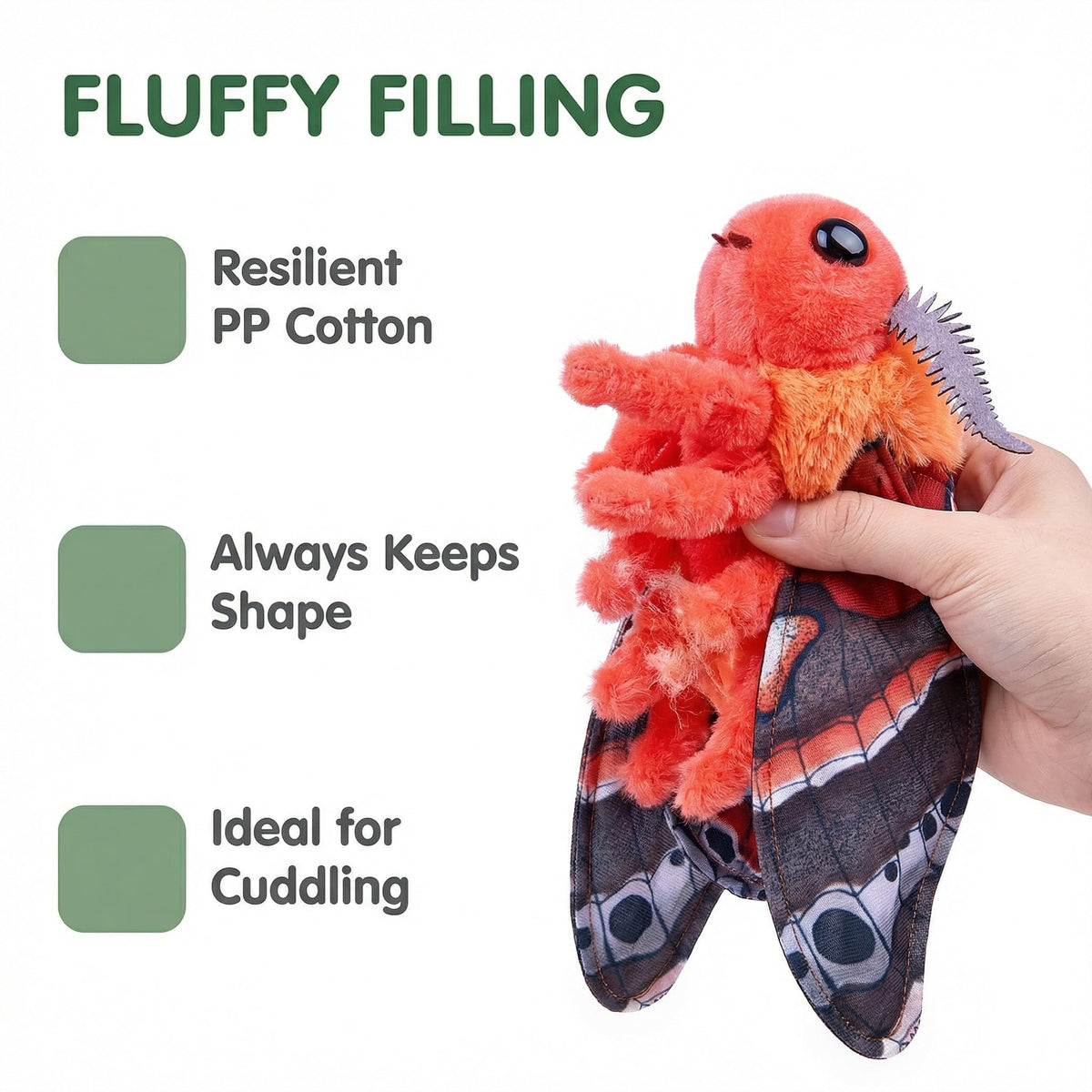 Frankiezhou Home Little Cecropia Moth Plush Toy - Realistic Cecropia Moths Stuffed Animal Keychain Toys, Cute Plushie Figure as Gift for Your Friends