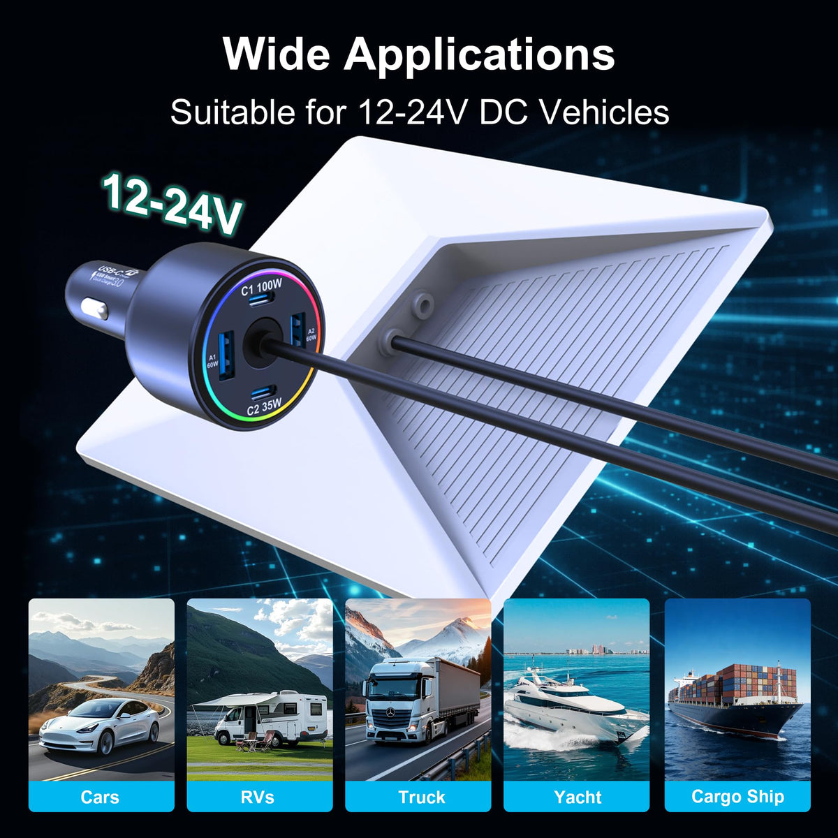 Starlink Mini Car Adapter, Stable DC 60W PD 100W+USB-A