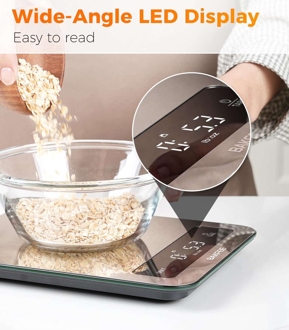 BakFee Waterproof Food Scale, 22lb Kitchen Scale, IP67, Rechargeable, Grey
