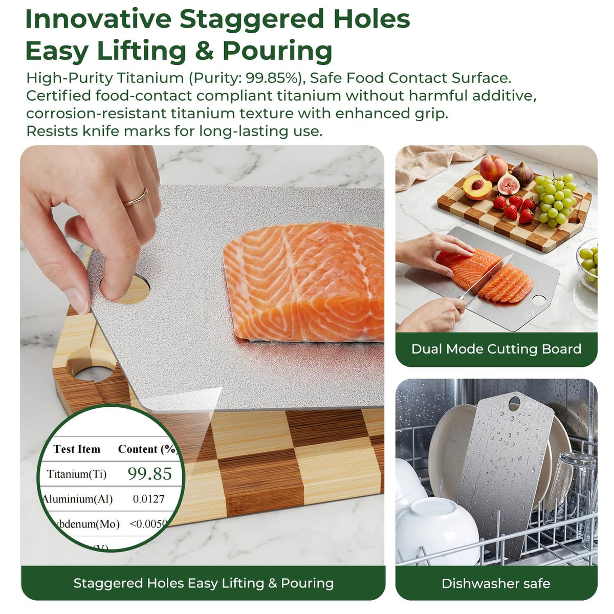 Pure Titanium Cutting Board, Bamboo Cutting Boards Set for Kitchen