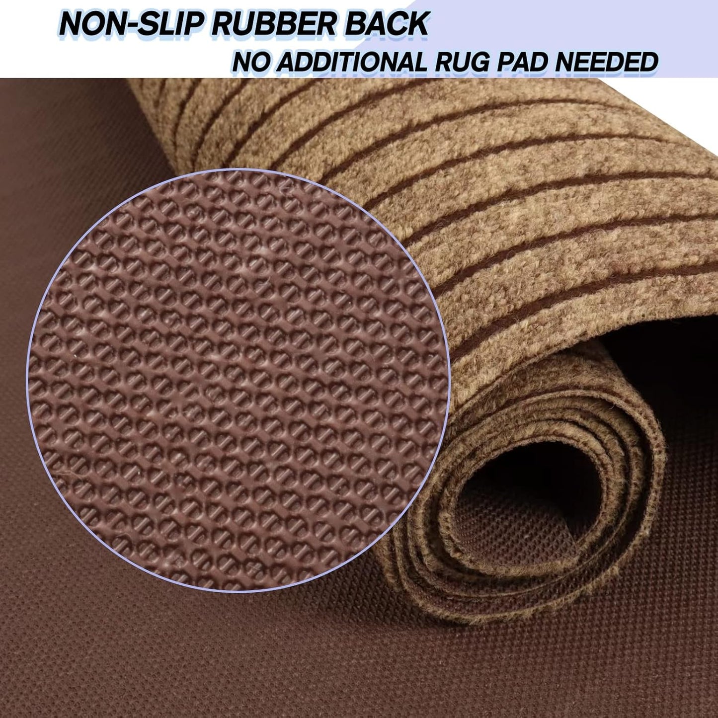 Custom Size Backed Non-Slip Area Rugs Runner, Easy Clean, Waterproof Runner Rugs for Hallway Entryway, Kitchen, Laundry, 4FT x 37FT, Brown Stripe
