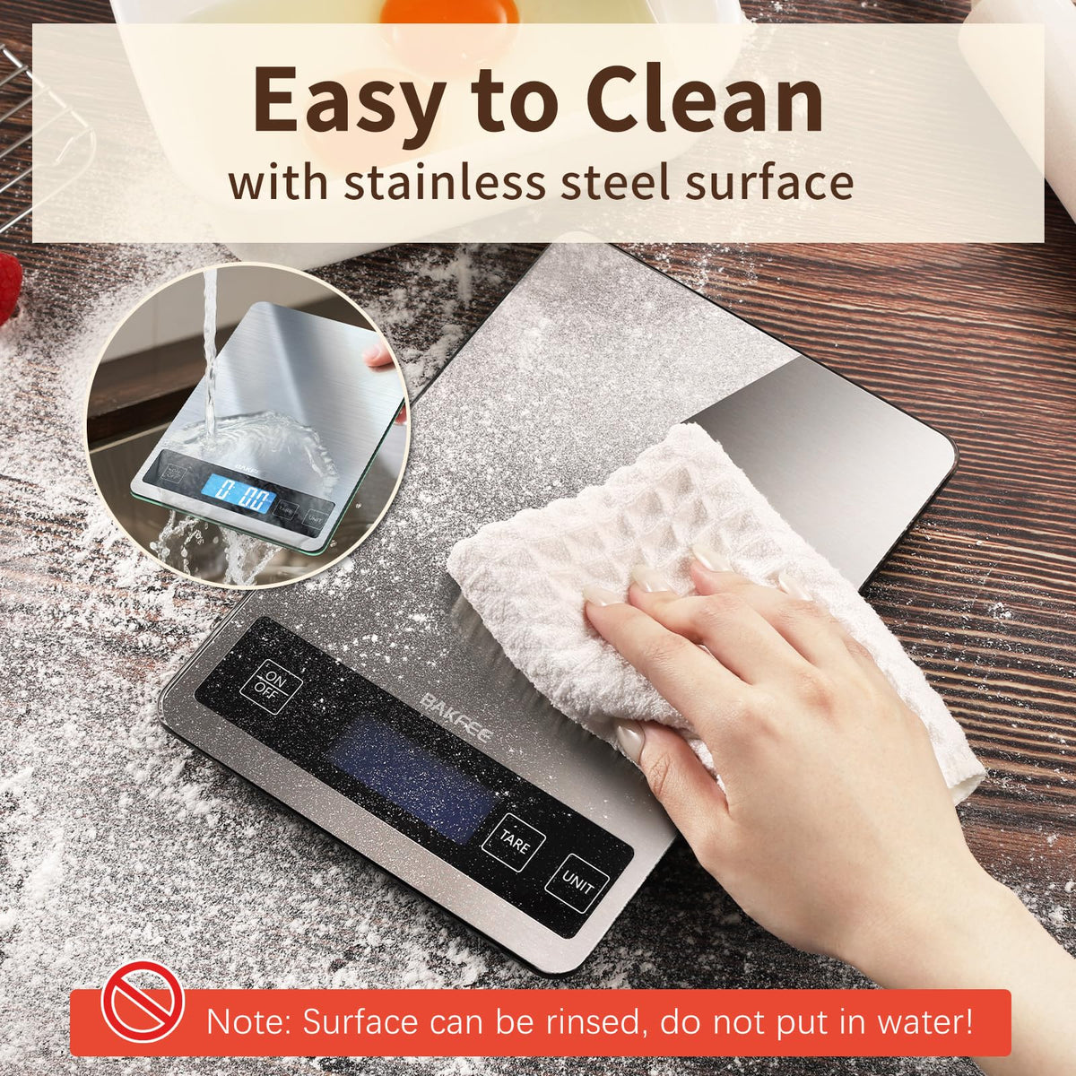 BakFee Food Scale, 33lb Kitchen Scale with 1g Precision, USB-C Rechargeable