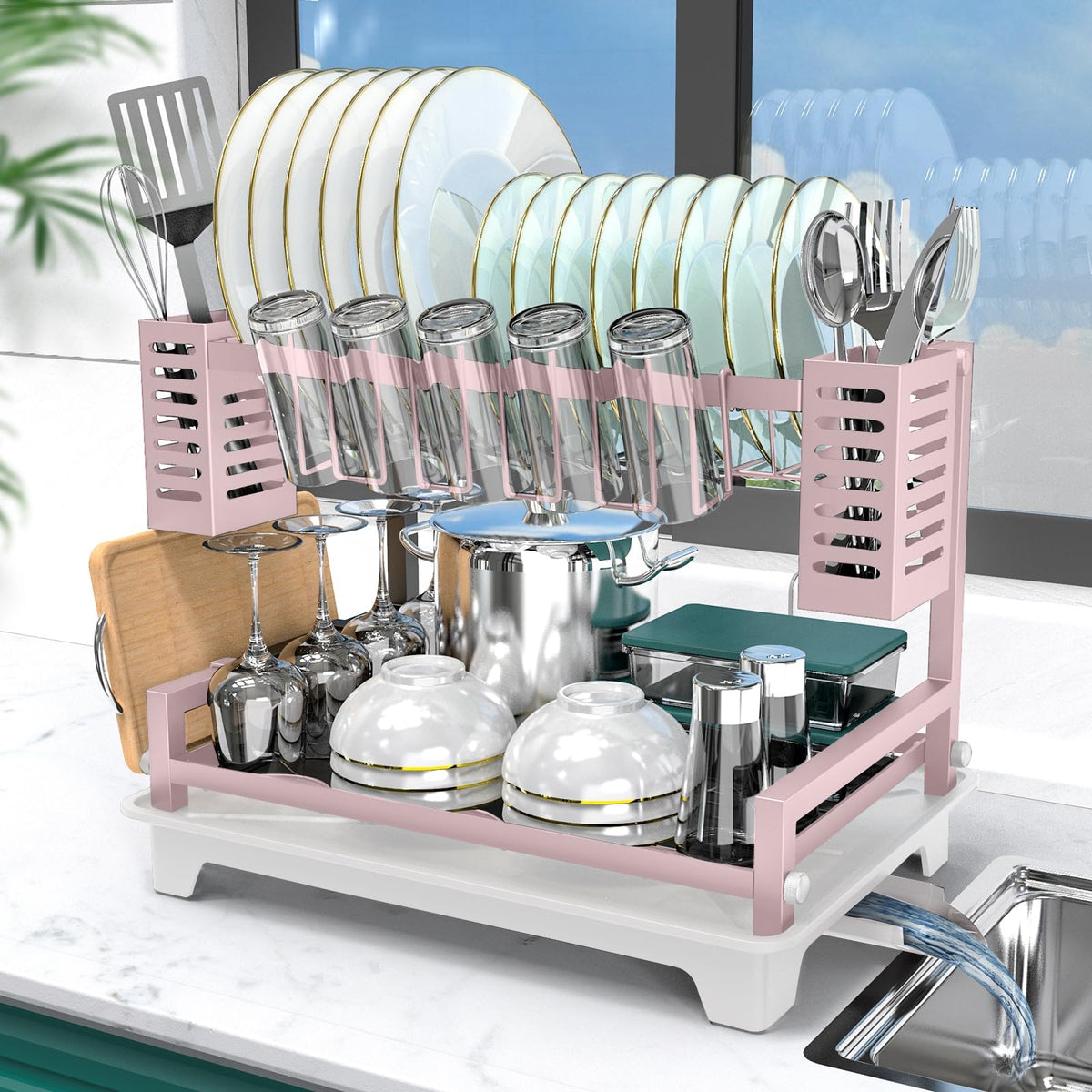 B-Land Dish Drying Rack, Rust-Proof 2 Tier Dish Racks for Kitchen Counter