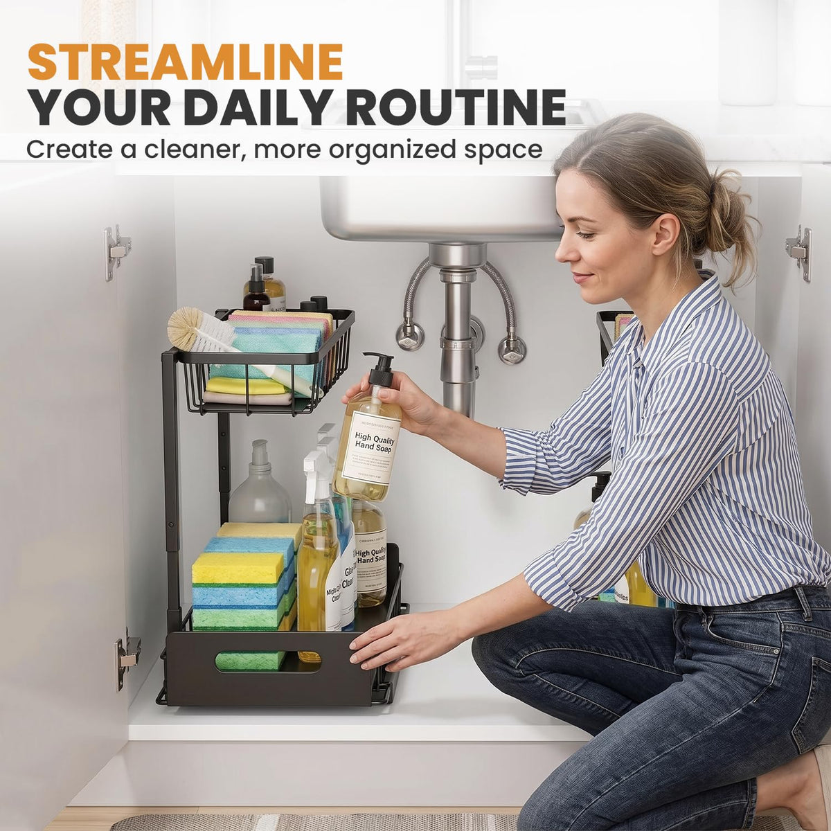 Amaloria Under Sink Organizer 2 Pack, Slide Out Kitchen Cabinet Organizer.