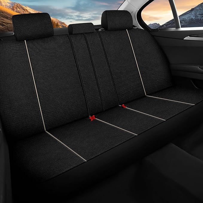Breathable Premium Car Seat Covers Full Set，3D Air-Mesh Seat Covers for Cars，Comfortable Safety Airbag Compatible，Universal for Most Cars Sedan Truck SUV(Black/Beige)