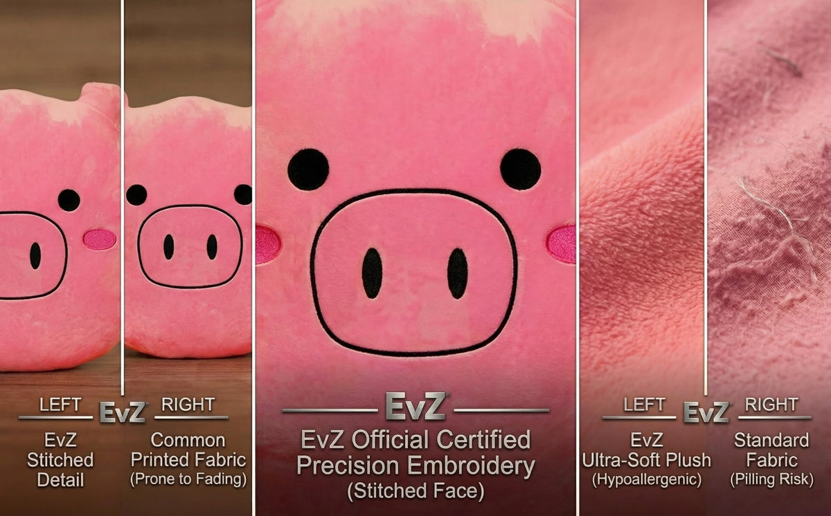 EvZ Official Certified Pig Emoji Pillow - 32cm Large Soft Plush Pink Piggy Face Emoticon Cushion - Cute Animal Decorative Stuffed Toy for Kids Room, Baby Shower & Nursery Decor (Pink)