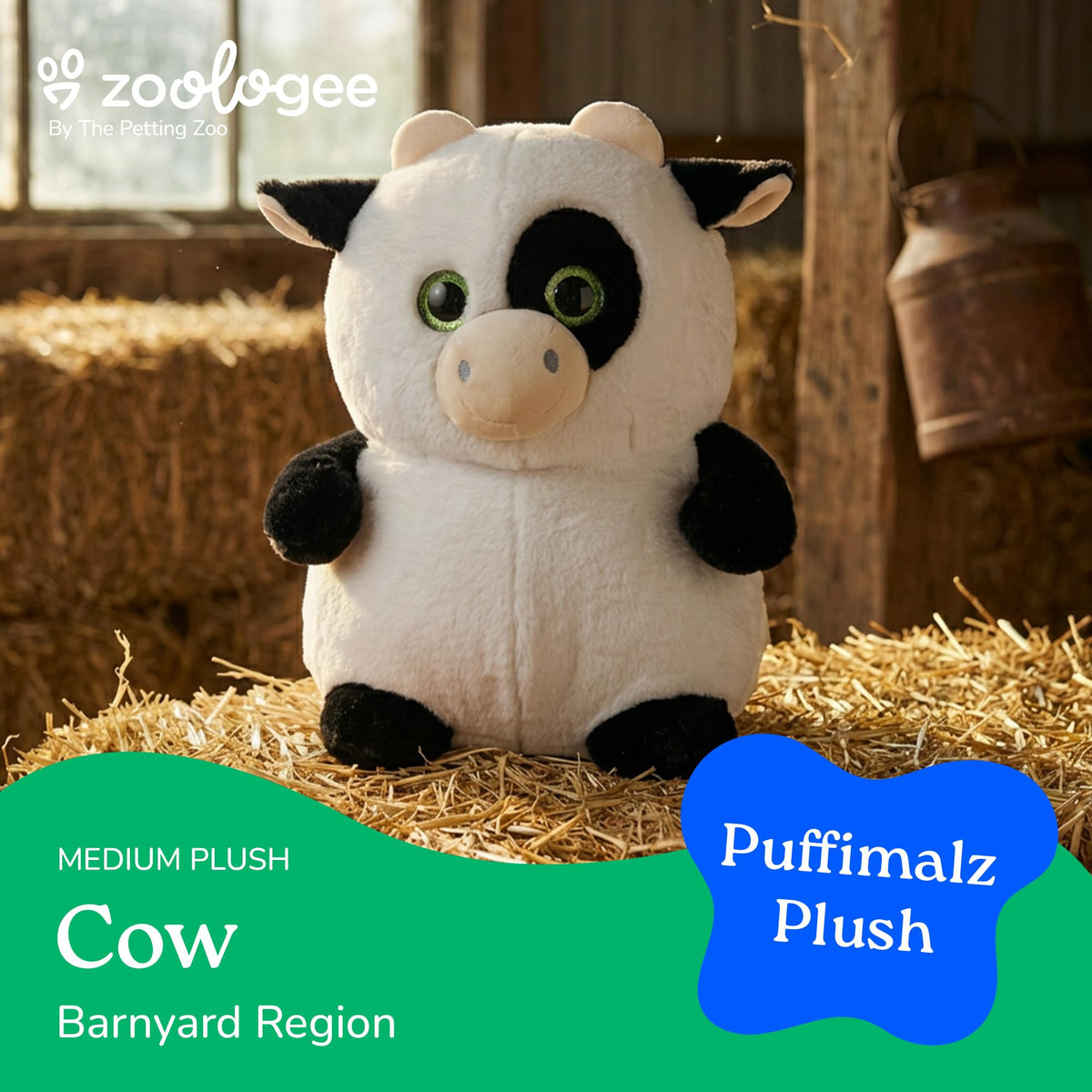 The Petting Zoo Cow Stuffed Animal Plushie, Puffimalz, Kids Gifts, 17 in