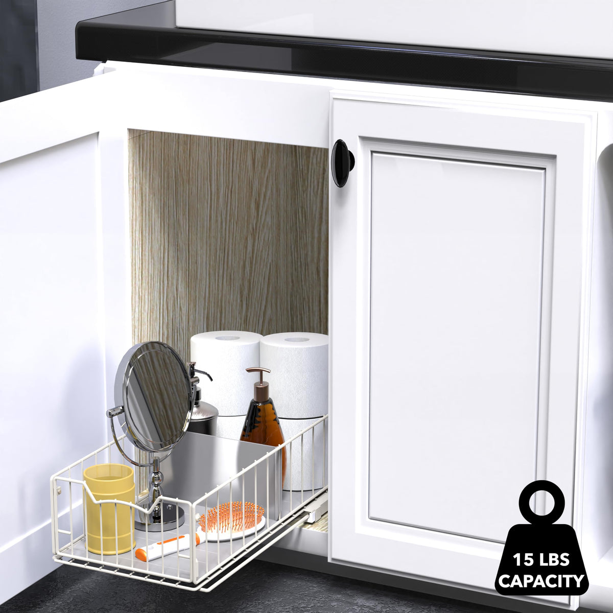 Simple Houseware Pull-Out Cabinet Sliding Basket, 17.2Dx9.7Wx5H, White