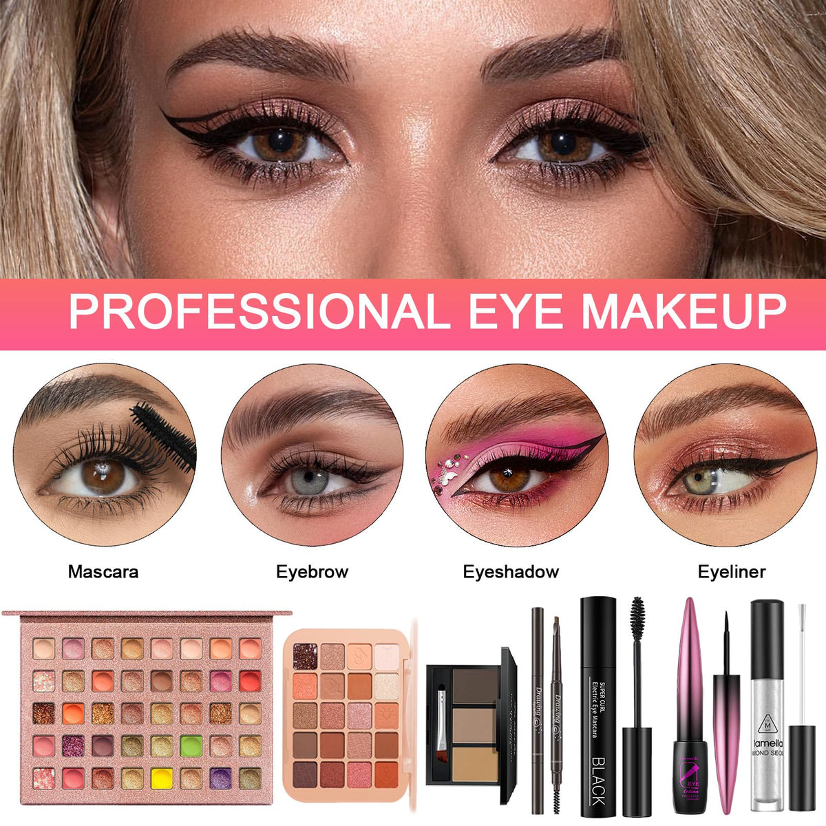 All in One Makeup Kit for Women Full Kit, Professional Travel Makeup Kit for Women & Teens, Foundation Eyeshadow Lipstick Brow Pencil Eyeliner Contour Powder, Complete Make Up Gift Set for Beginners