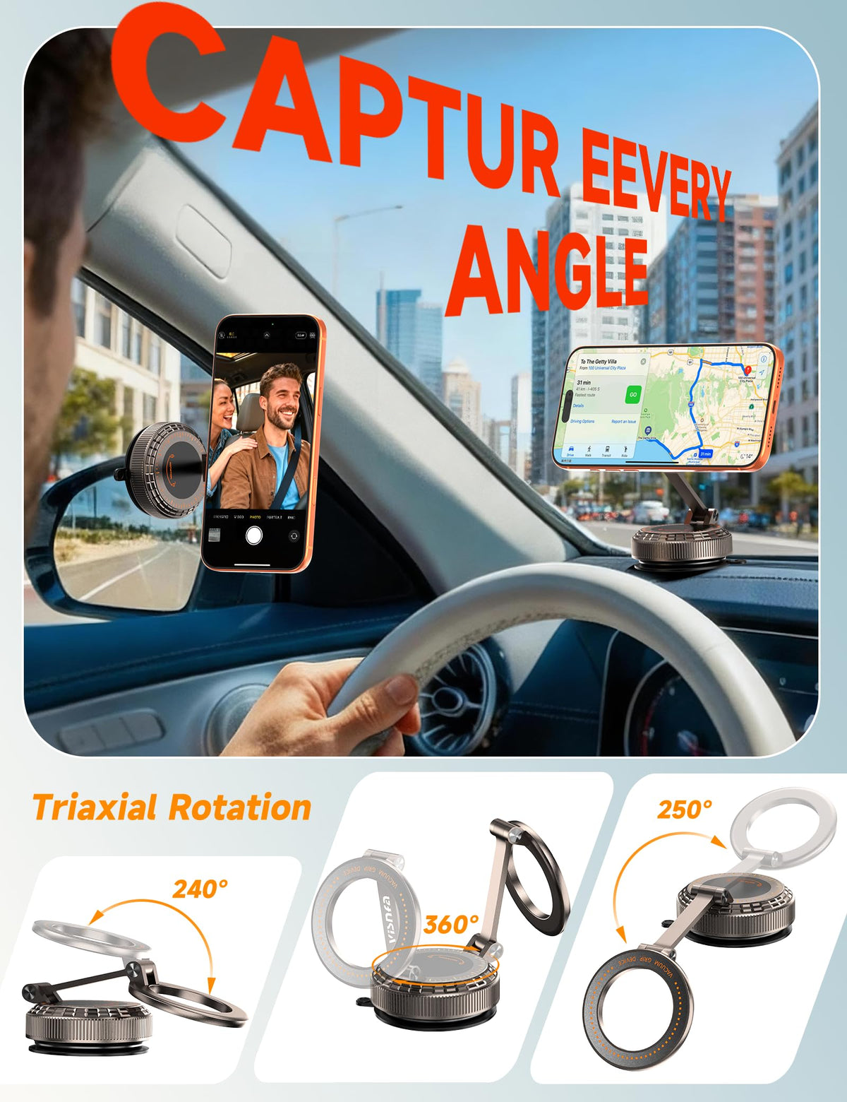 visnfa Car Phone Holder for Magsafe, [105+LBS Suction & 3800gf Magnetic]