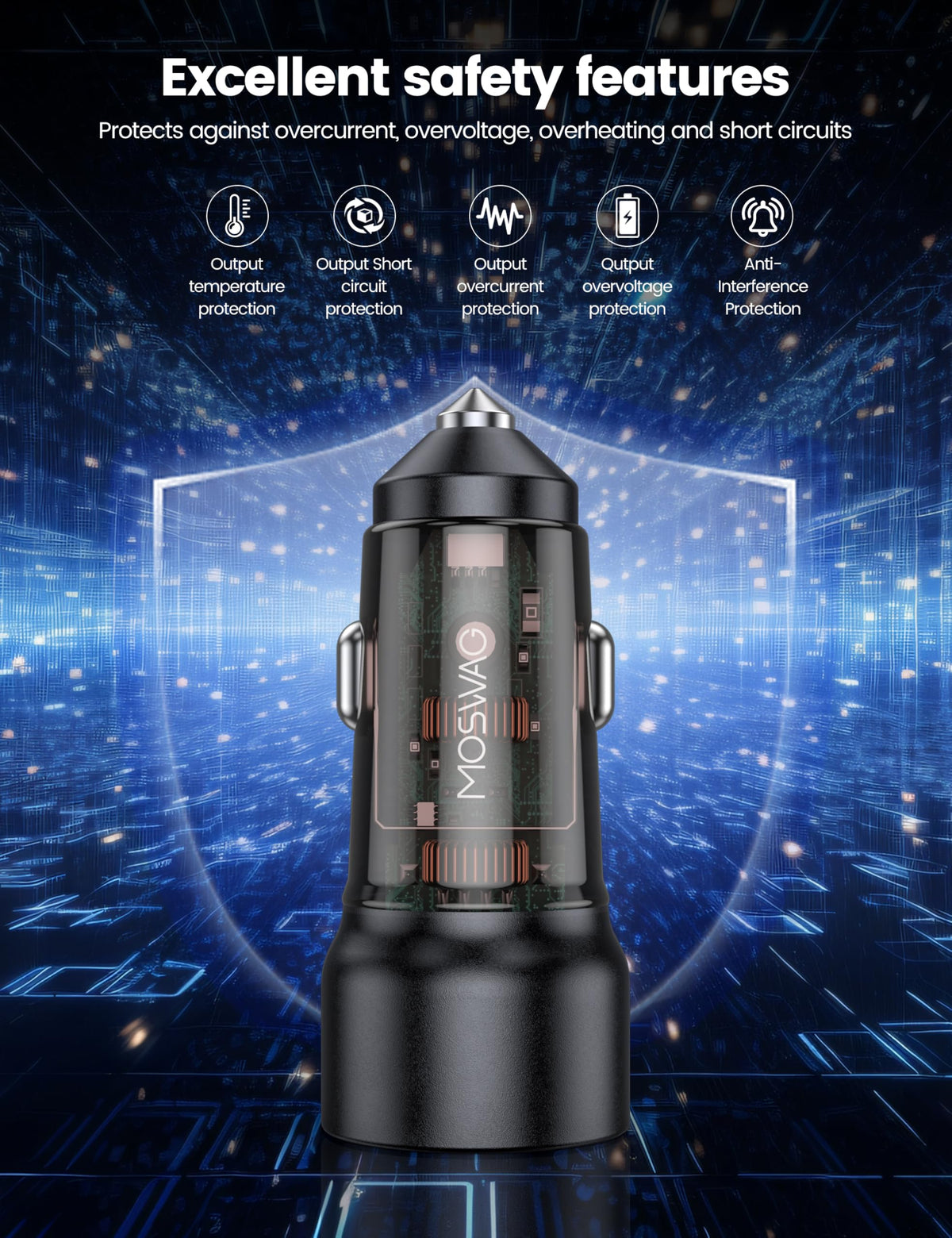 MOSWAG USB C Car Charger, 75W Mini Cigarette Lighter USB Charger