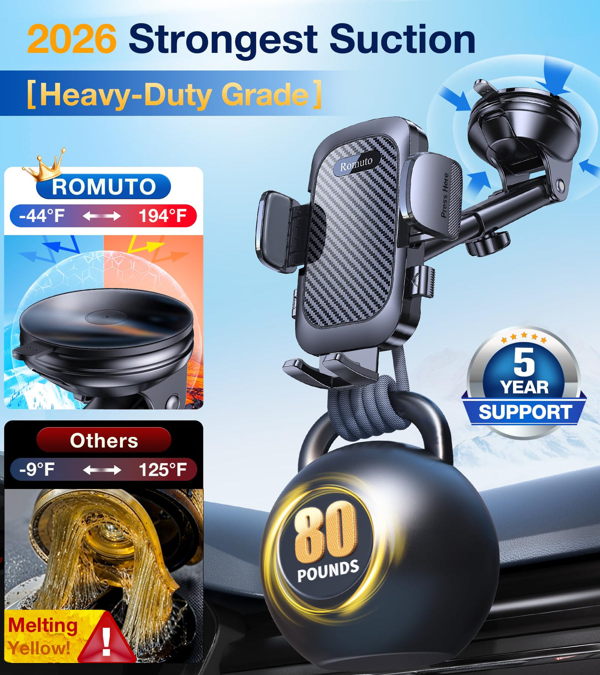 Romuto Phone Holders for Your Car Phone Holder Mount【90+LBS Suction Cup】