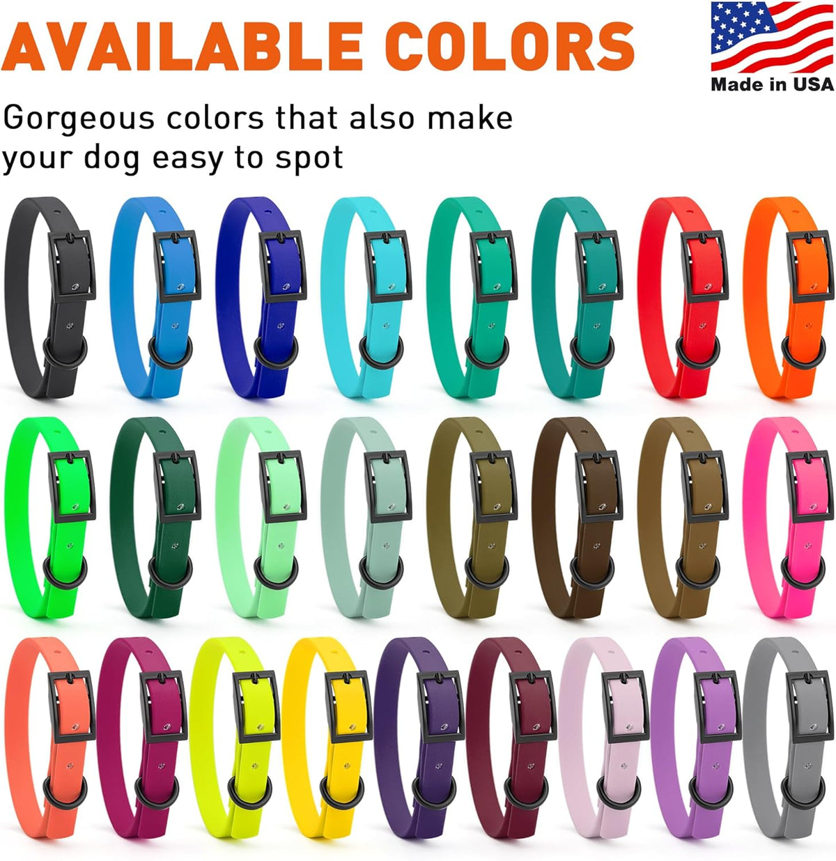 Dogline Biothane Waterproof Dog Collar Strong Coated Nylon Webbing with Black Hardware Odor- Proof for Easy Care Easy to Clean High Performance Fits Small Medium or Large Dogs, Olive Drab Green