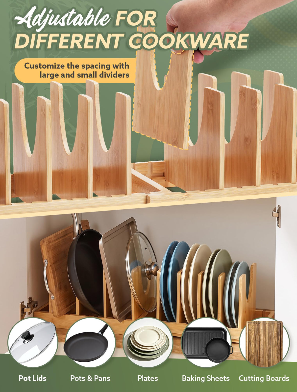 INMAKER Pots and Pans Organizer Under Cabinet, Expandable Pot and Pan Rack