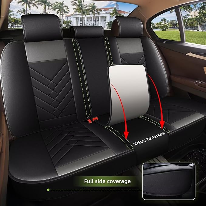AOMSAZTO Full Set Seat Covers Fit for VW/Volkswagen CC 2009-2017: 2 Row 5 Seats Faux Leather Waterproof Seat Covers Automotive Seat Cushion Protector(Black&Grey)