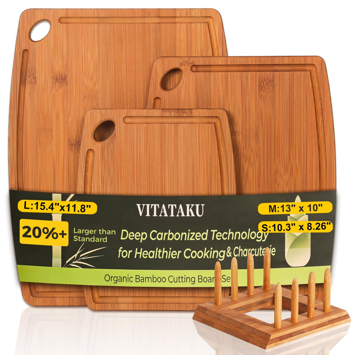 VITATAKU Bamboo Cutting Board Set, Wood Cutting Boards for Kitchen