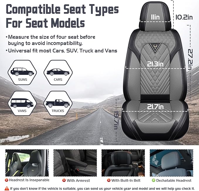 Truck Seat Covers for Chevy Silverado 3500 2007-2026, Waterproof Premium Leather Full Coverage Car Seat Cover, Muscle Sport Style Auto Interior Seat Cover Sets (Front Set/Black Gray)