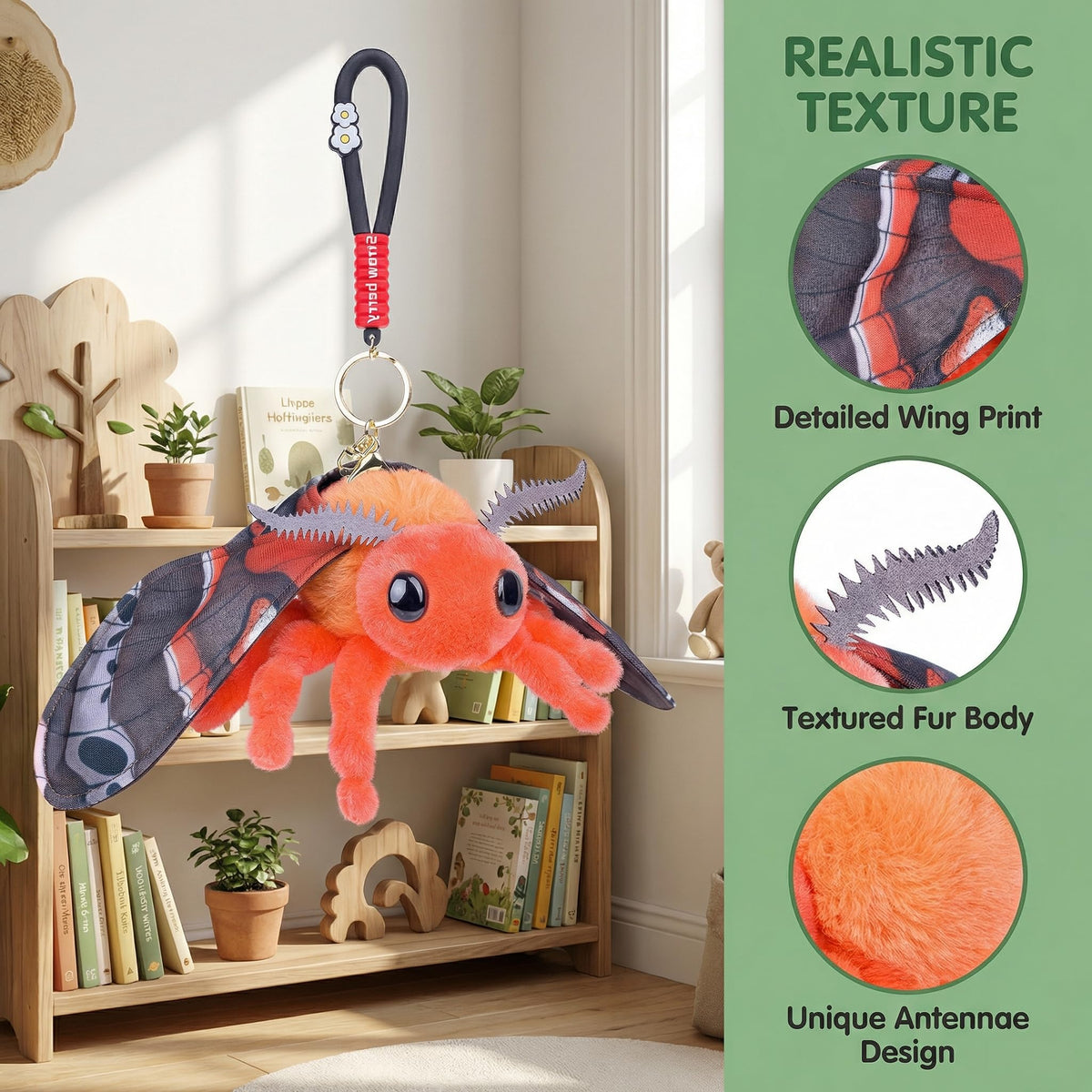 Frankiezhou Home Little Cecropia Moth Plush Toy - Realistic Cecropia Moths Stuffed Animal Keychain Toys, Cute Plushie Figure as Gift for Your Friends