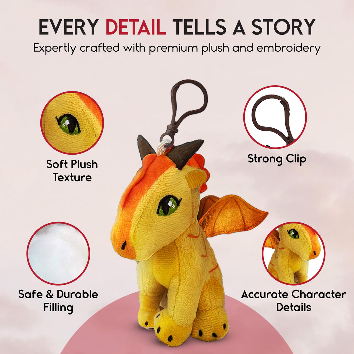 Tui T. Sutherland's - Wings of Fire Dragon Plush Danglers - Sunny & Mystery Dragon Combo Box - Soft Stuffed Animal Dangler Toy - Collectible Dragon Plushies for Kids - 2 Dragons Per Box