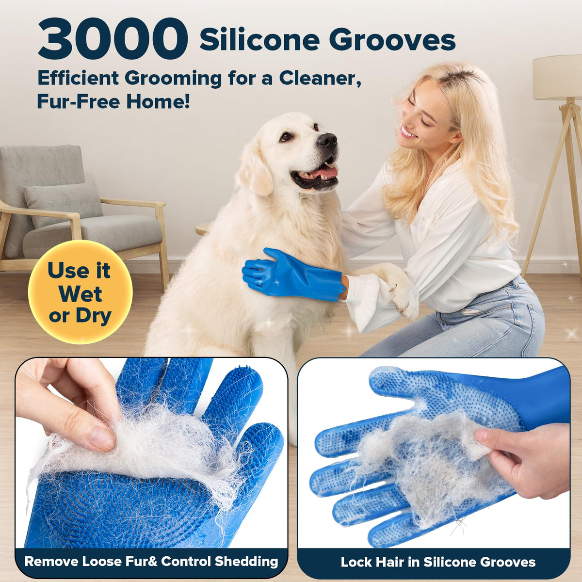 6PCS Grooming & Bath Supplies for Dogs, Cats | Dog Washing Gloves | Dog Bath Brush | Dog Shower Brush | Pet Grooming Gloves | Dog Grooming kit | Pet Supplies for Showerhead & Sprayer (Navy Blue)