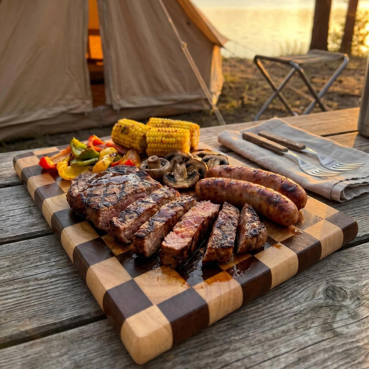 Checkered Cutting Board for Kitchen, 16"L x 11"W x 1"Th – Wooden Chopping, Cheese & Charcuterie Board in Acacia Wood, Butcher Block Serving Tray for Meat, Fruit, Bread & Vegetables