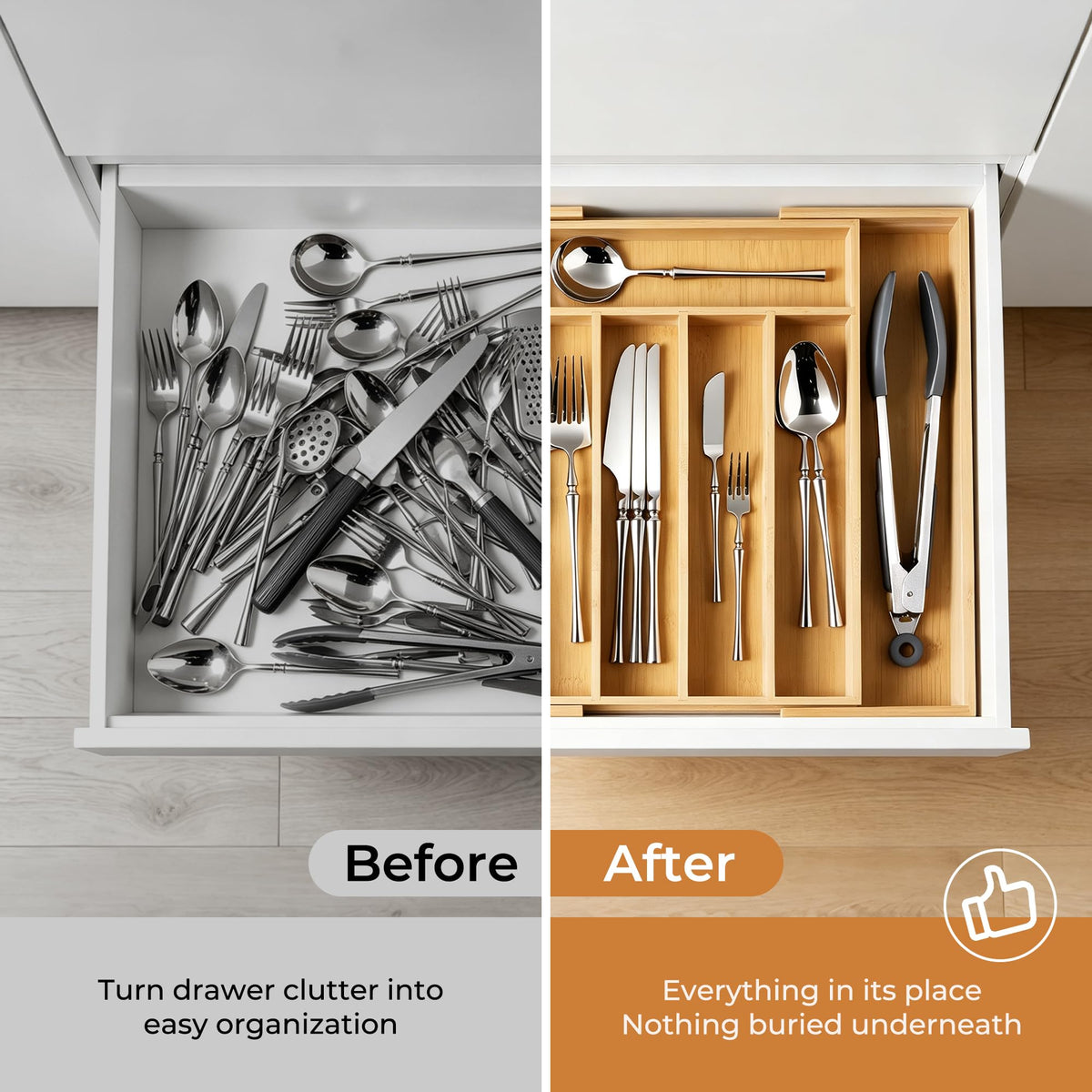 Bellsal Silverware Organizer Kitchen Drawer Organizer Expandable Bamboo Utensil Holder Cutlery Tray for Kitchen Utensil and Flatware Bedroom Office