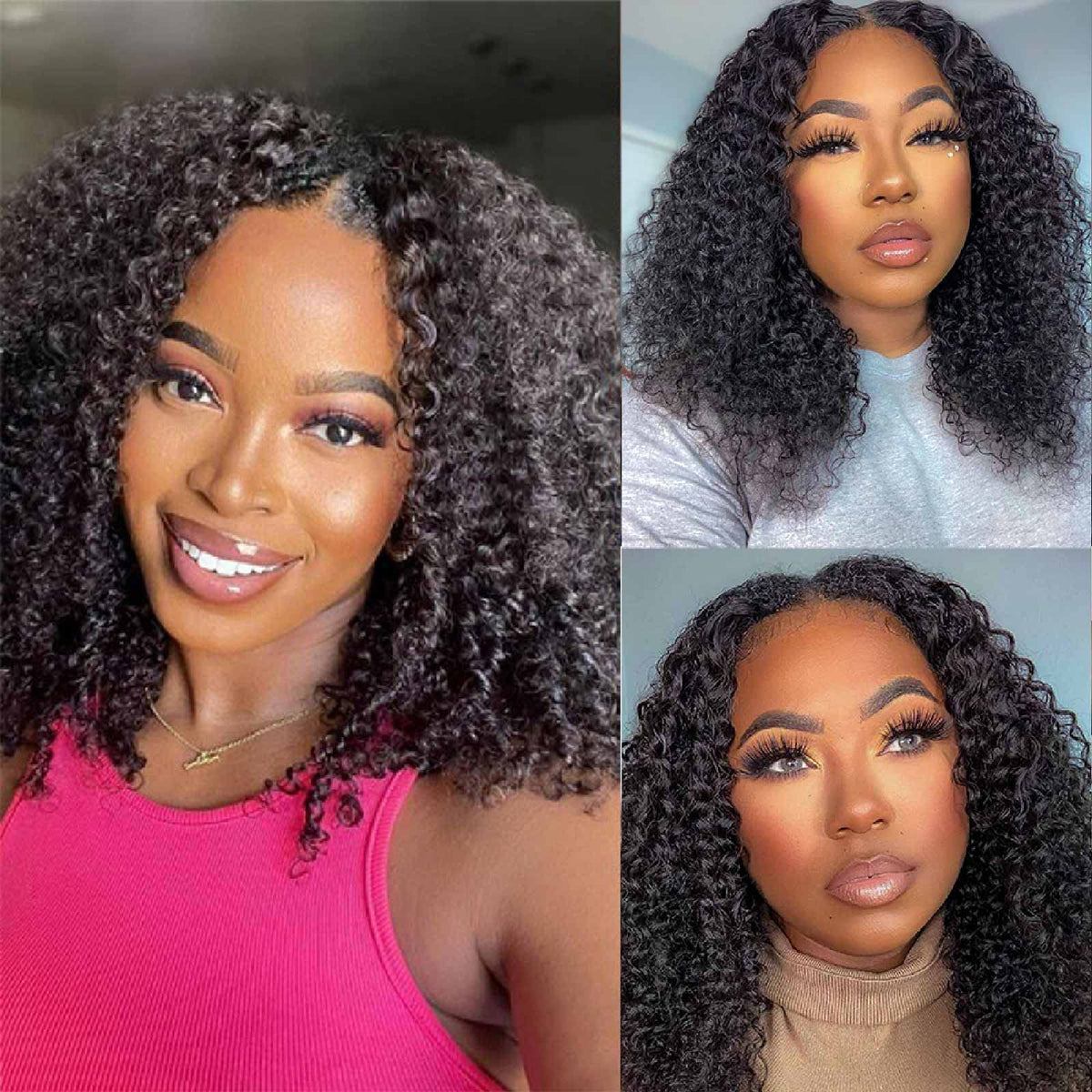 Domiso V Part Wig Human Hair Glueless Upgrade U Part Human Hair Wig 180% Density Kinky Curly Wigs For Women No Leave Out No Glue