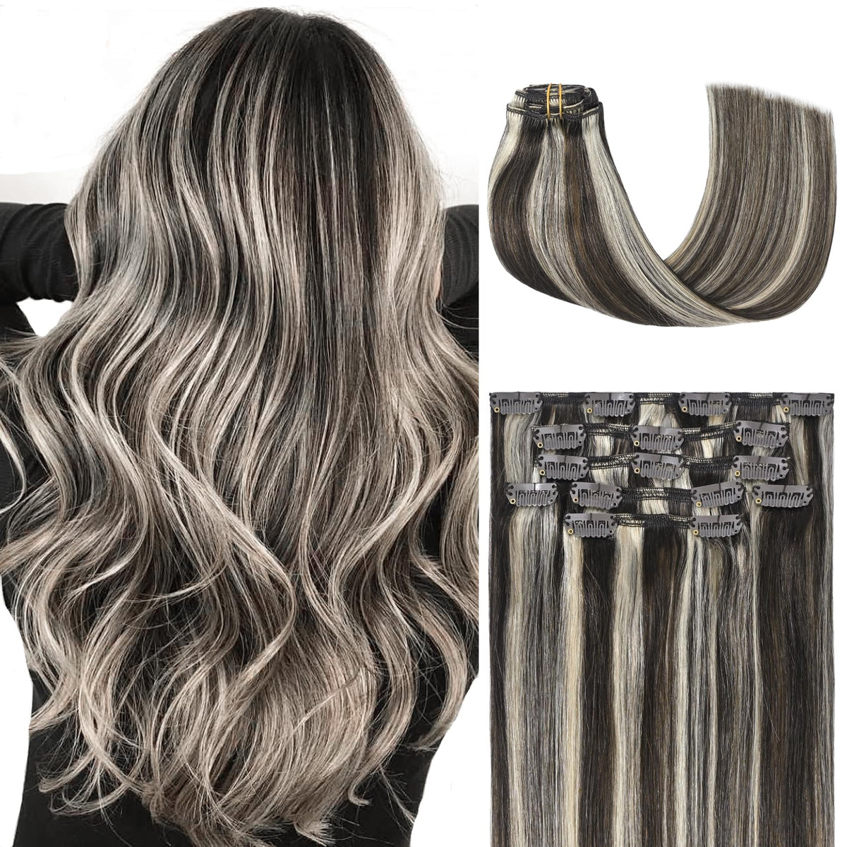 Honsoo Real Human Hair Clip In Hair Extensions 70G Dark Brown To Blonde 7Pcs 15In Silky Straight Hair Double Weft No Shedding Fo