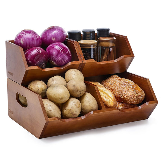 HYPIGO Wood Potato & Onion Storage Bin,2-tier Stackable Pantry Organizer