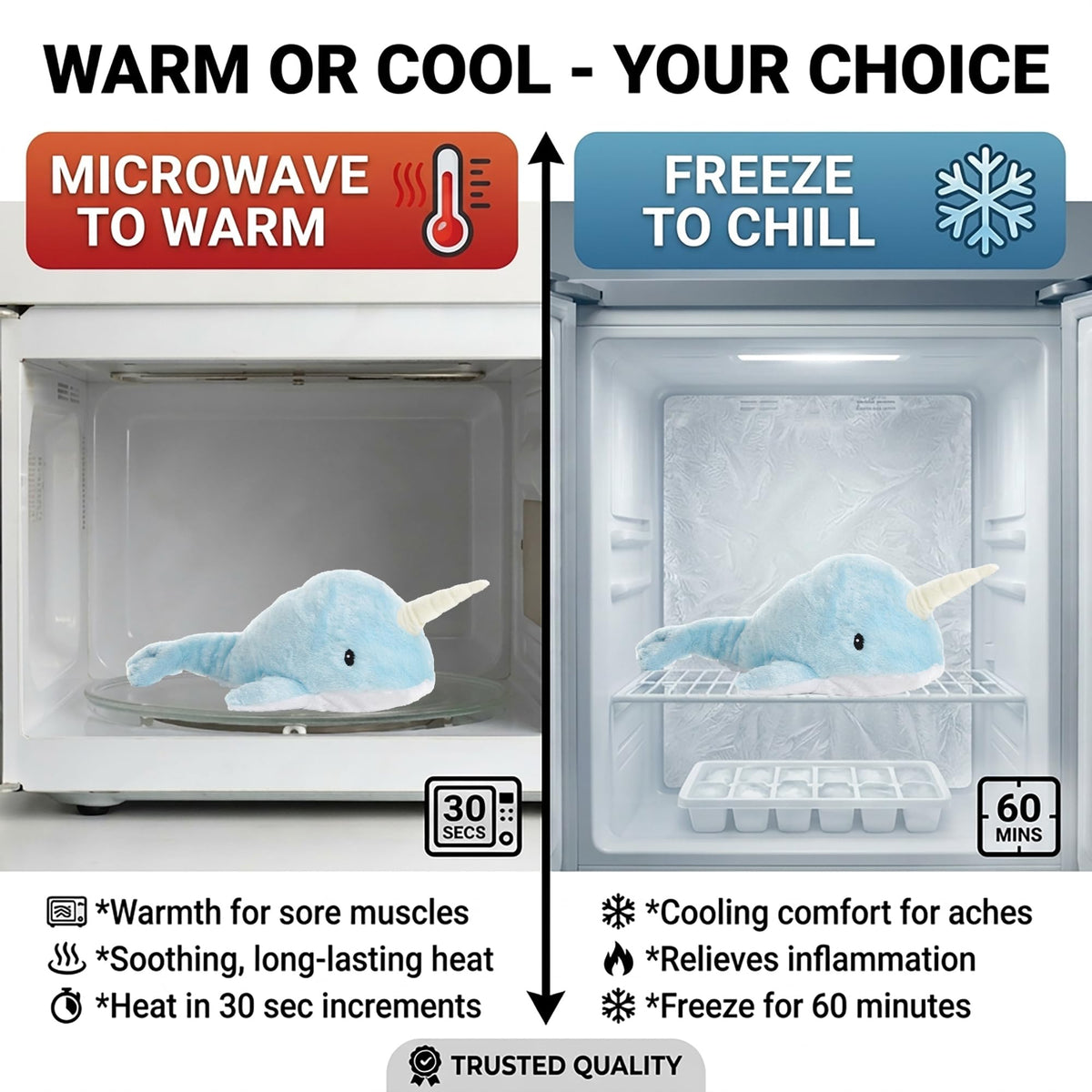 Warm Pals Nori the Narwhal, Microwavable Weighted Plush, Heated for Warmth