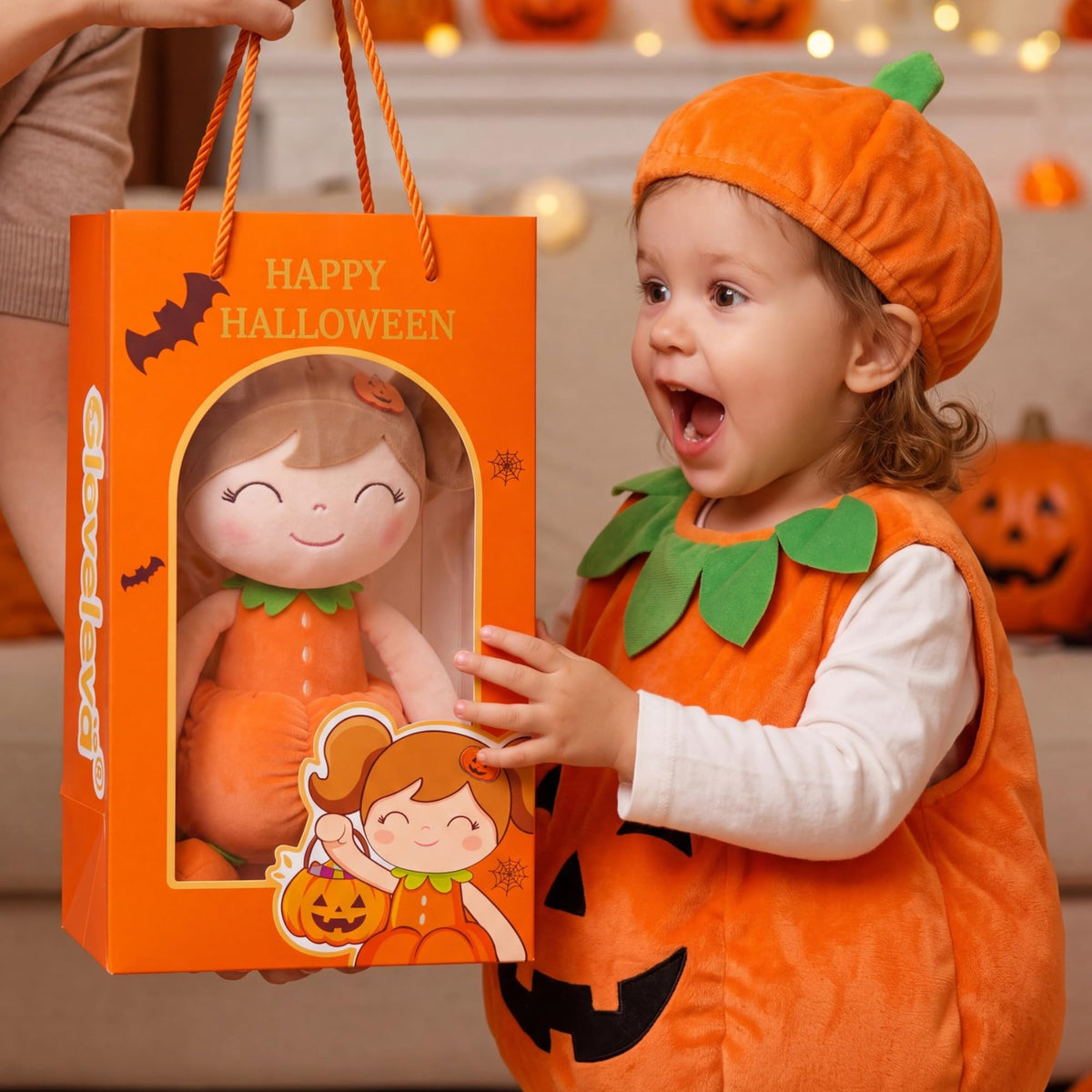 Halloween Plush Toy, Trick-or-Treat Gift, Pumpkin Doll, Keychain, Gift Bag