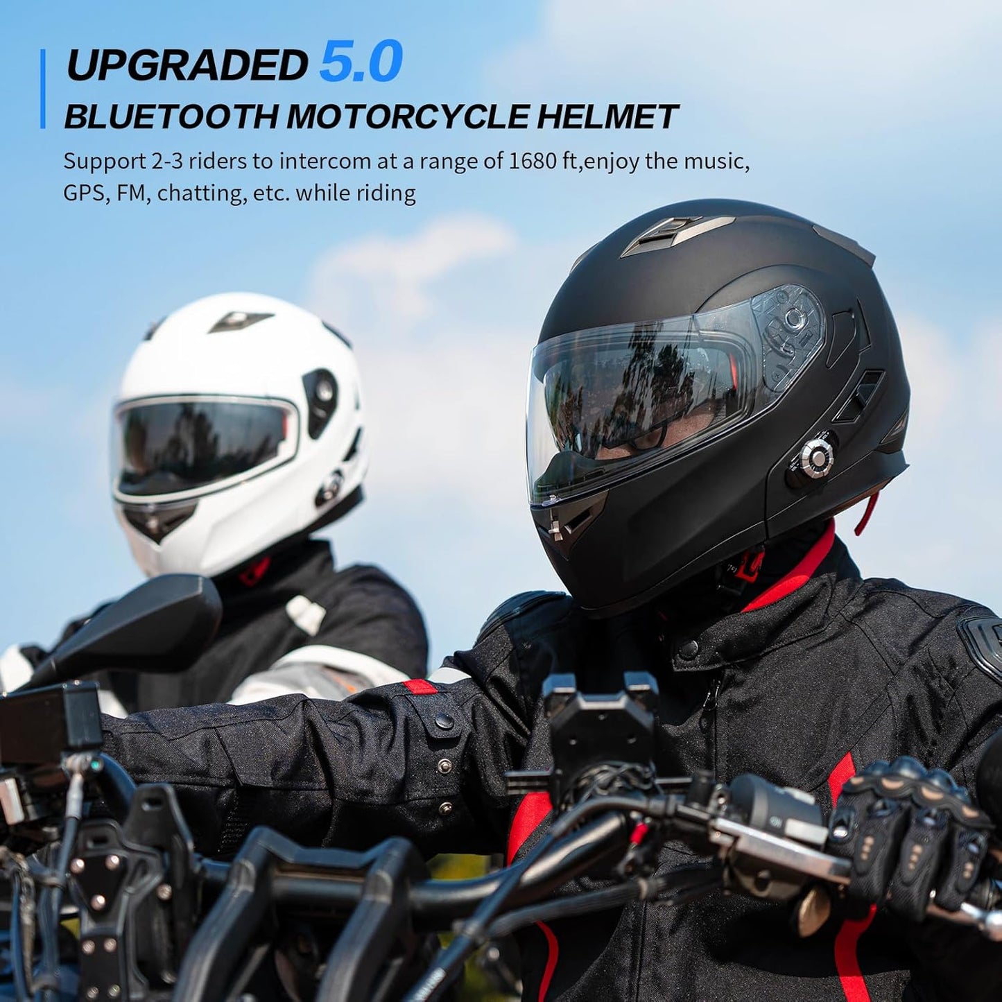 Motorcycle Helmet Bluetooth 5.0 Integrated New EPS FreedConn BM2-S Modular Flip Up Dual Visor Motorbike Helmet DOT FMVSS-218 Approved MP3 FM for Adults Men Women(Large, Glossy Black)