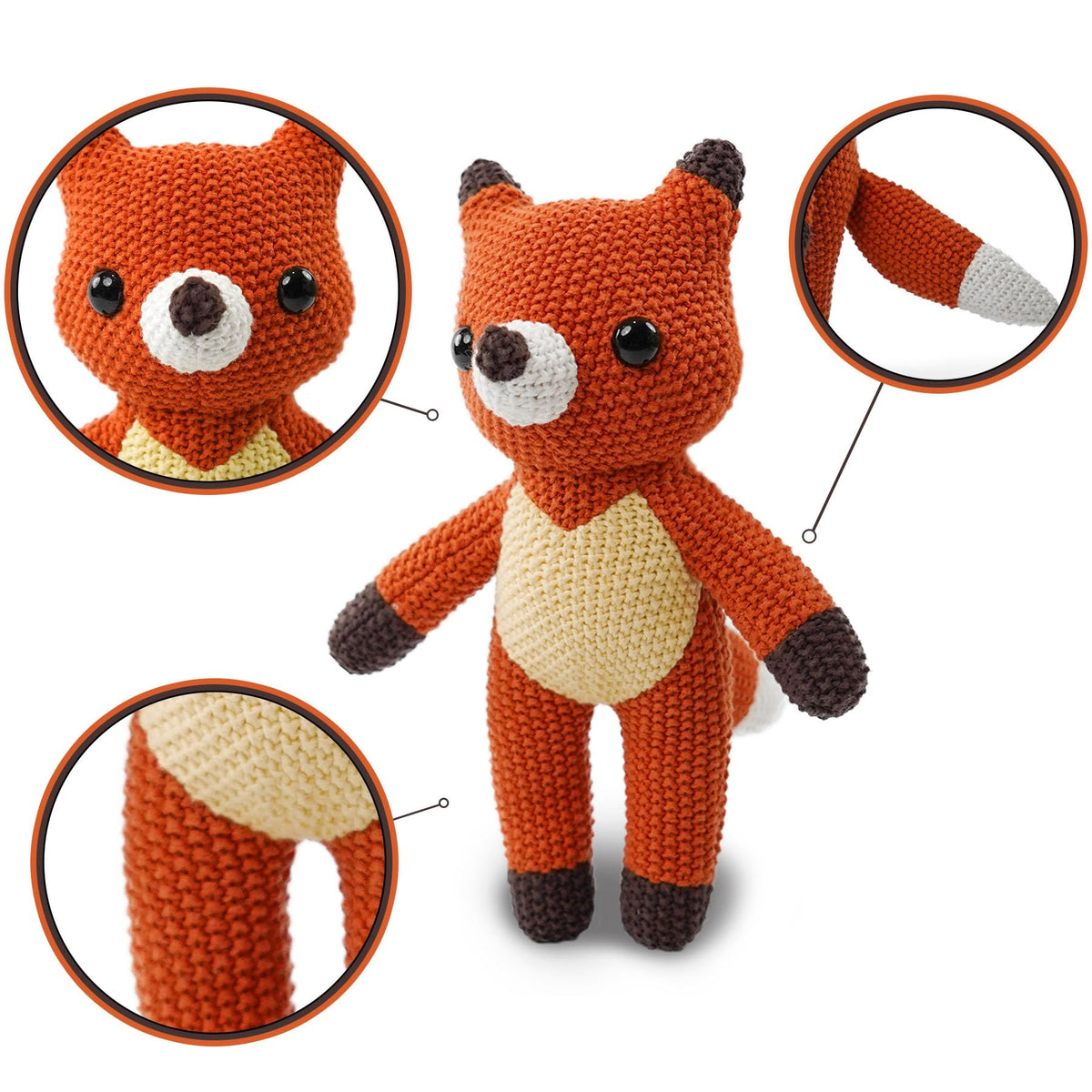 JUSTQUNSEEN Knitted Fox Stuffed Animal,11 Inch Stuffed Animal Plush Fox Cute Animal Fox Toy for Girl,Soft Fox Toy Cotton Plush Knitted Stuffed Animals Birthday