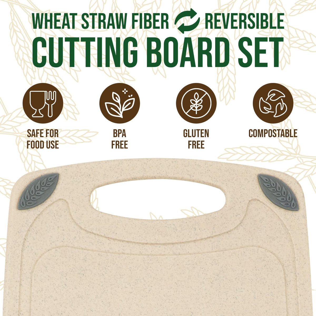 AXIOM CREATIONS 2-Piece Reversible Cutting Board Set Made with Natural Wheat Straw Fiber, Eco-Conscious Food Safe Kitchen Essentials, Gluten Free & BPA Free Chopping Boards for Kitchen