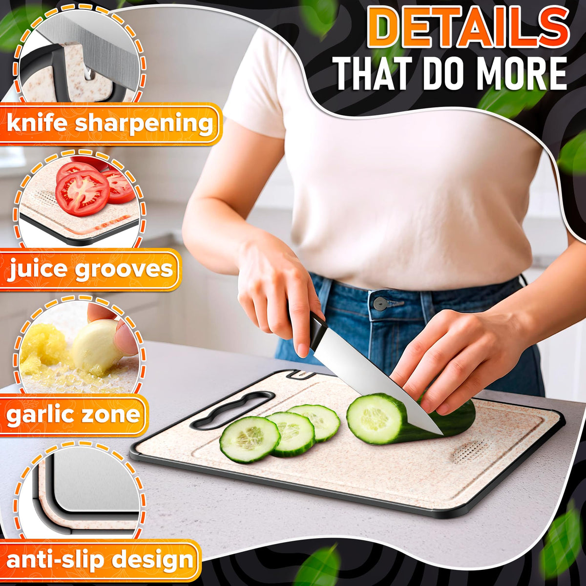 Titanium Cutting Board with Knife Sharpener, 14.3"x9.8", Double Sided