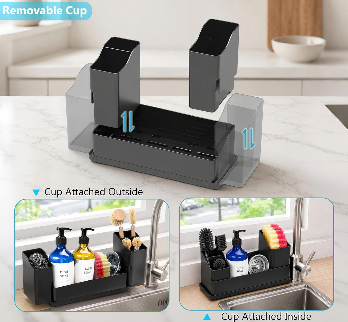 Sotfamily Sponge Holder for Kitchen Sink with Drying Stone, Black