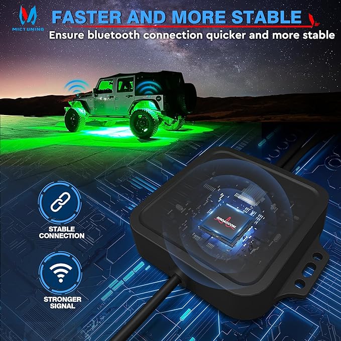 MICTUNING C2 Curved RGBW LED Rock Lights - 8 Pods Underglow Multicolor Neon Light with Wiring Switch Kit, Bluetooth Controller with APP Control