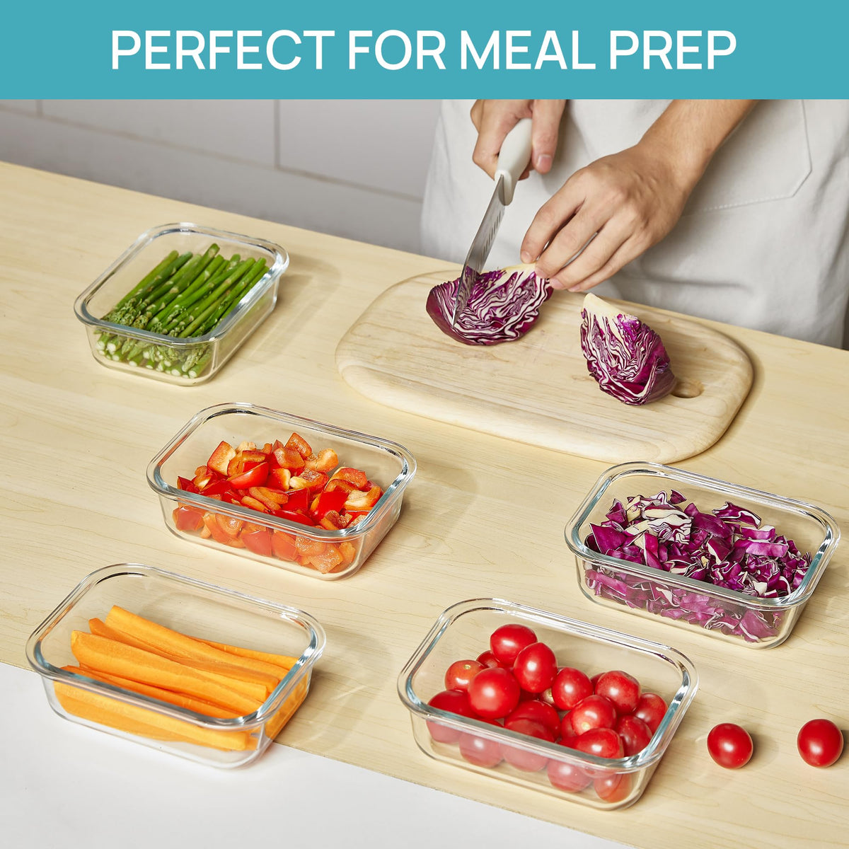 Vtopmart 5Pack 22oz Glass Storage Containers with Lids, Grey