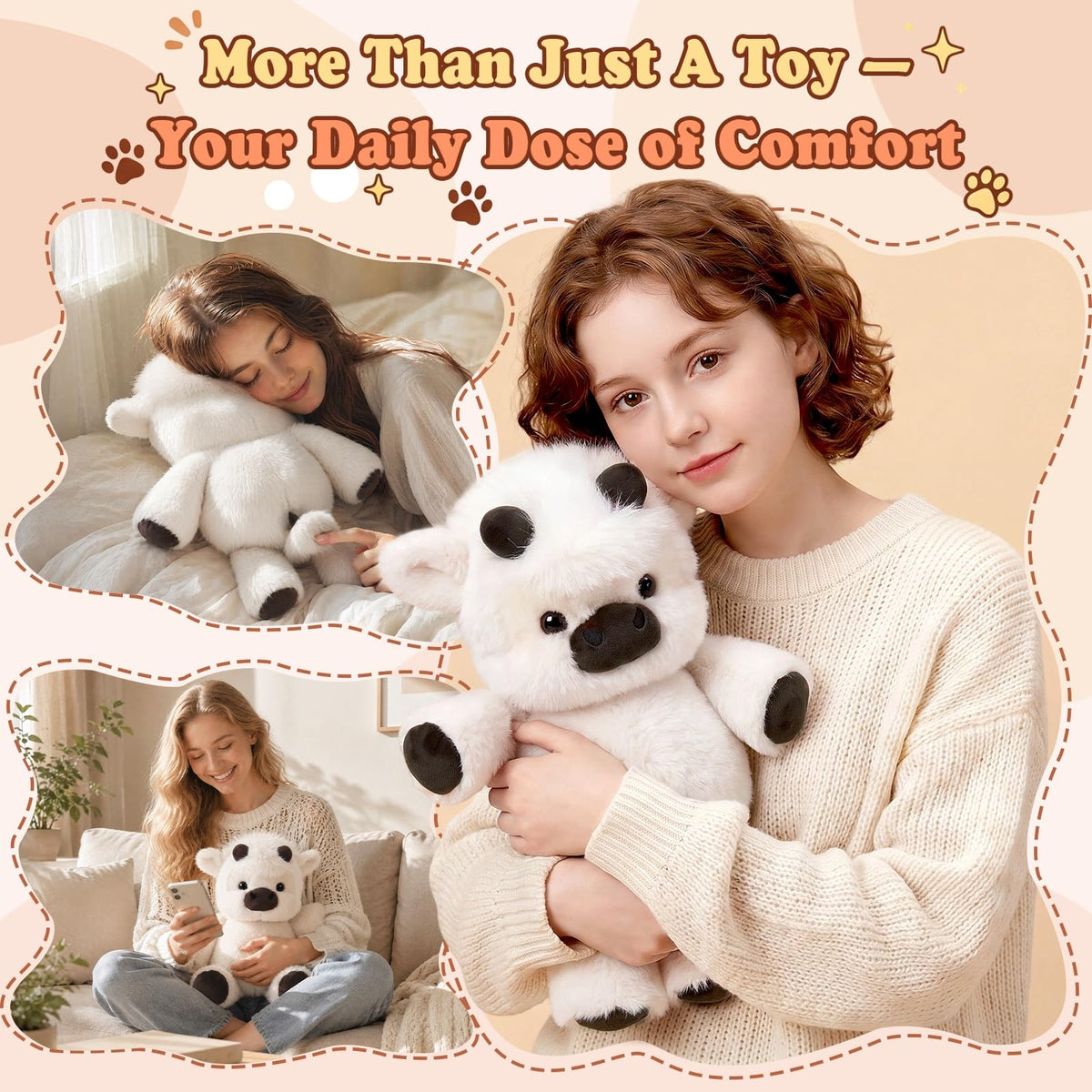 Running Plushies Highland Cow, 16.5"Adorable Stuffed Animals Gifts, White