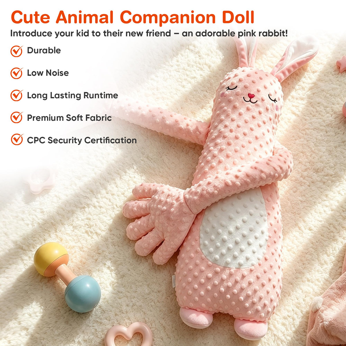 Interactive Plush Toy, Cute Animal Plush Stuffed Doll for Girls Boys, Portable Fun Play Toy for Home, Travel and Gift (Pink Rabbit)