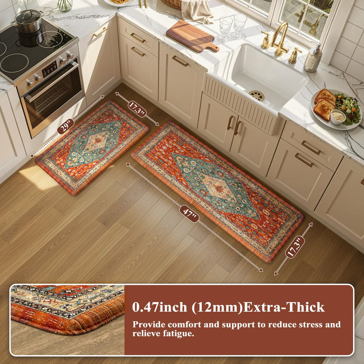 Collive Boho Kitchen Rugs Sets of 2 Fall Kitchen Mats for Floor Waterproof