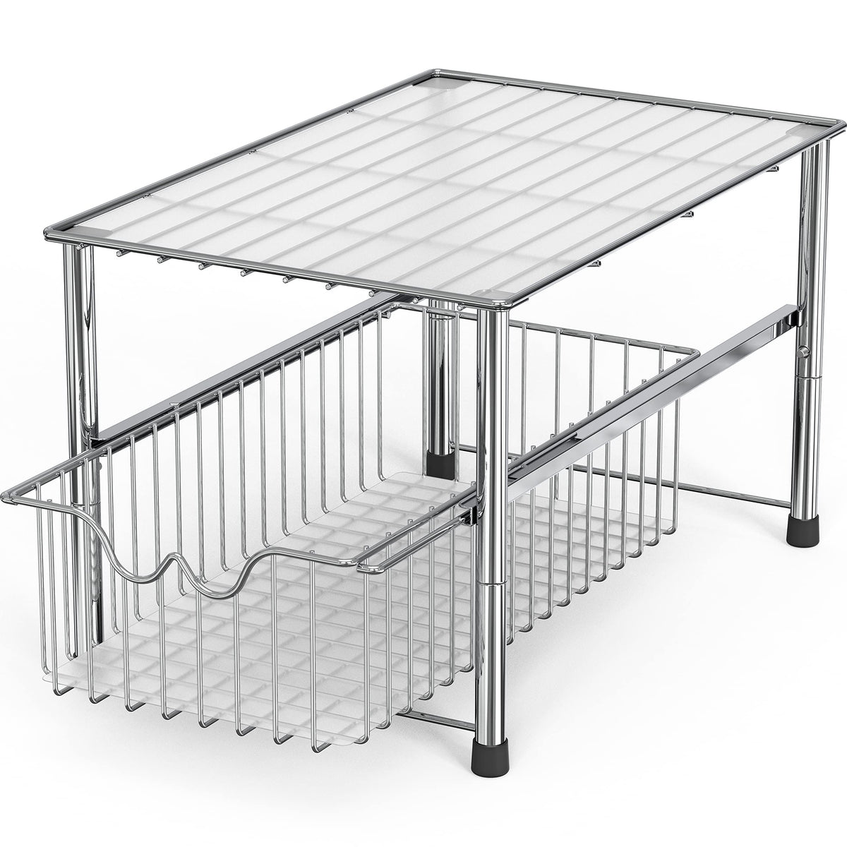 Deco Brothers Stackable Under Sink Organizer with Sliding Basket, Chrome