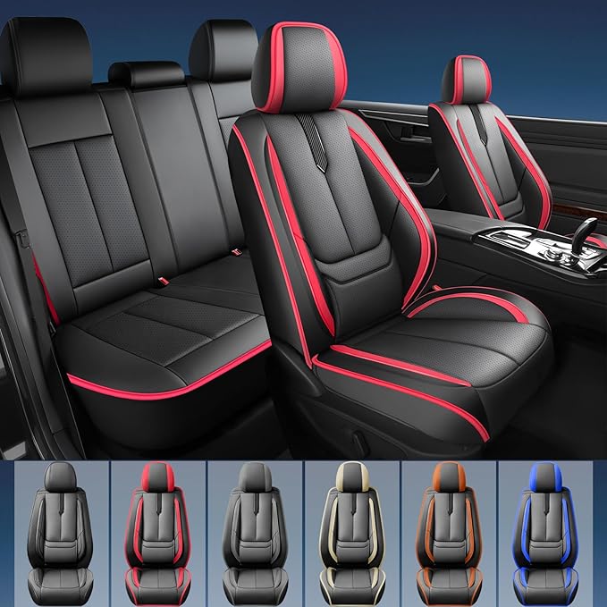 Fit Outback Car Seat Covers for Subaru Outback 2010-2024 2025 2026 -Upgraded Premium Waterproof & Breathable Leather,Airbag Compatible,All-Weather Seat Cushion Protector,2 Front/Black-Red