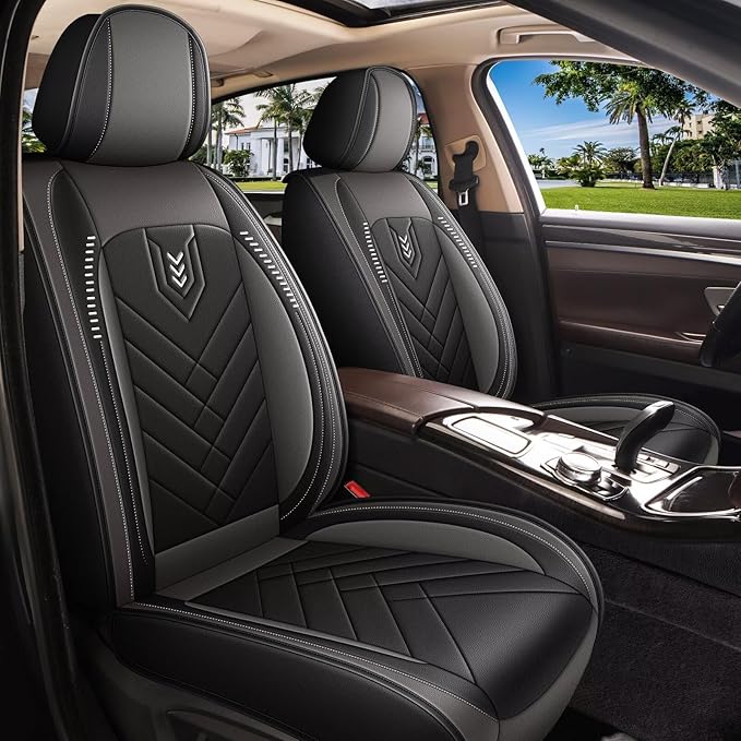 AOMSAZTO Car Seat Covers Fit for Hyundai Sonata 2007-2025 2026 Front Set Premium Seat Covers Waterproof Leather Automotive Seat Cushion Protector Compatible with Airbag(2 Seats,Black&Gray)