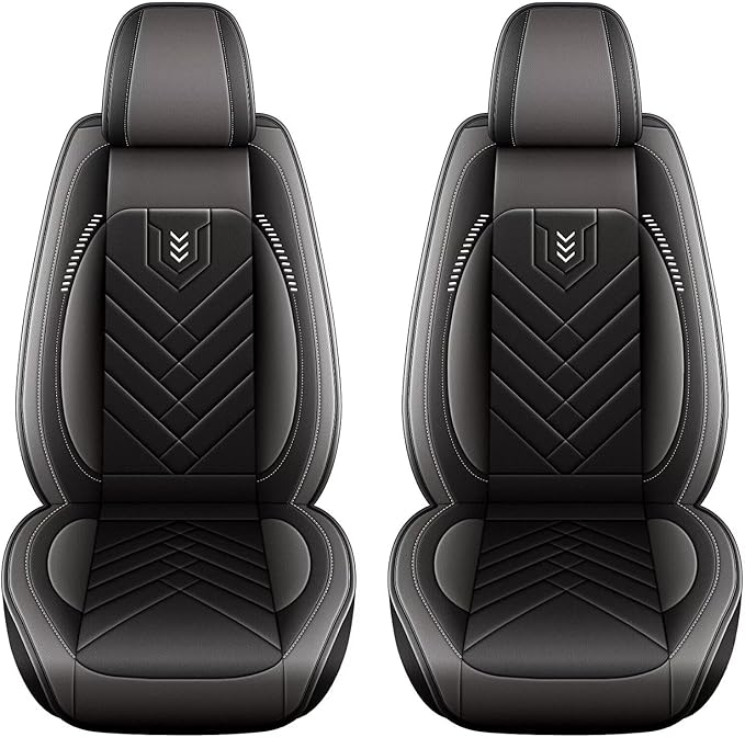 AOMSAZTO Car Seat Covers Front Set Fit for Ford Focus 2009-2018 Faux Leather Waterproof Seat Covers Automotive Seat Cushion Protector(2 Seats, Black&Grey)